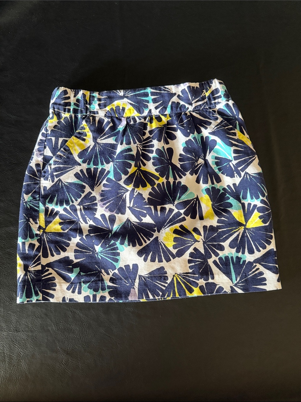Banana Republic Navy Floral Mini Skirt with Yellow Accents